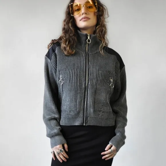 EMORY PARK Chic Black Washed Knitted Jacket