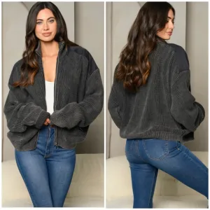 EMORY PARK Chic Black Washed Knitted Jacket