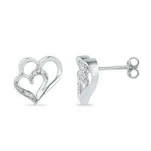 Enchanting 10K White Gold Round Diamond Heart Earrings 0.03 CTTW