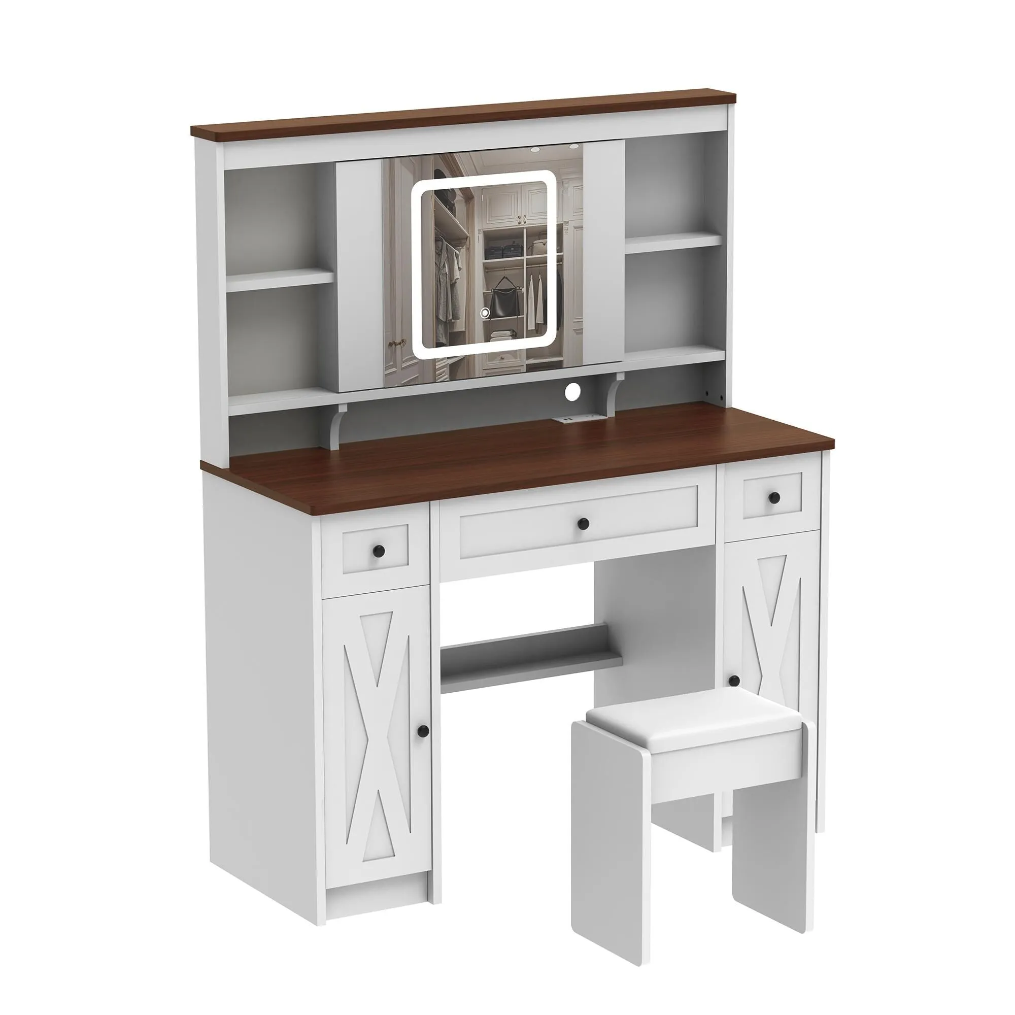 Farmhouse Vanity Desk with Sliding Mirror