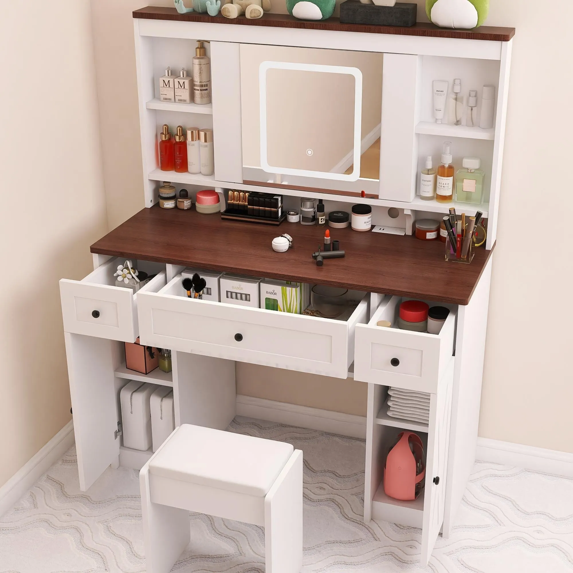 Farmhouse Vanity Desk with Sliding Mirror