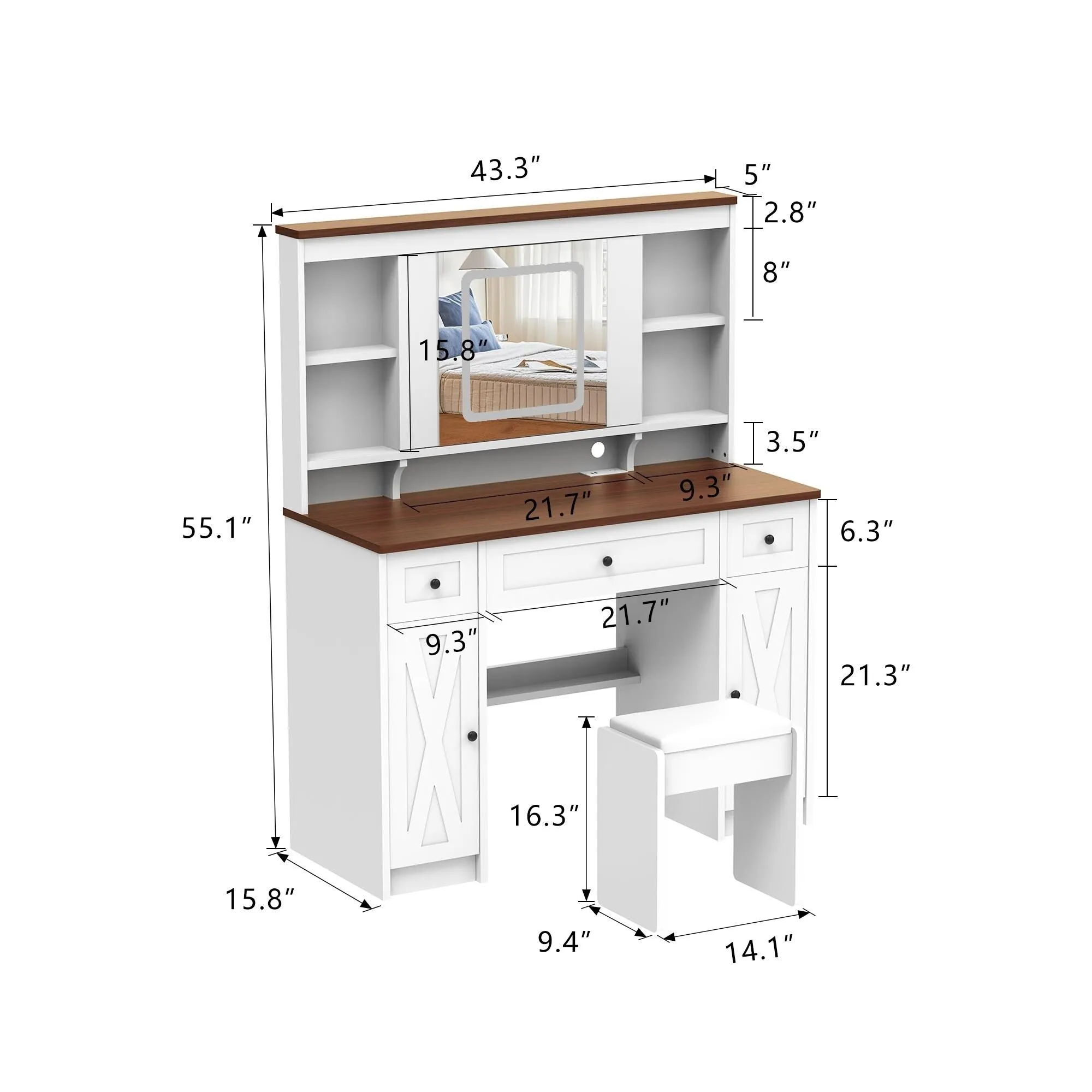 Farmhouse Vanity Desk with Sliding Mirror