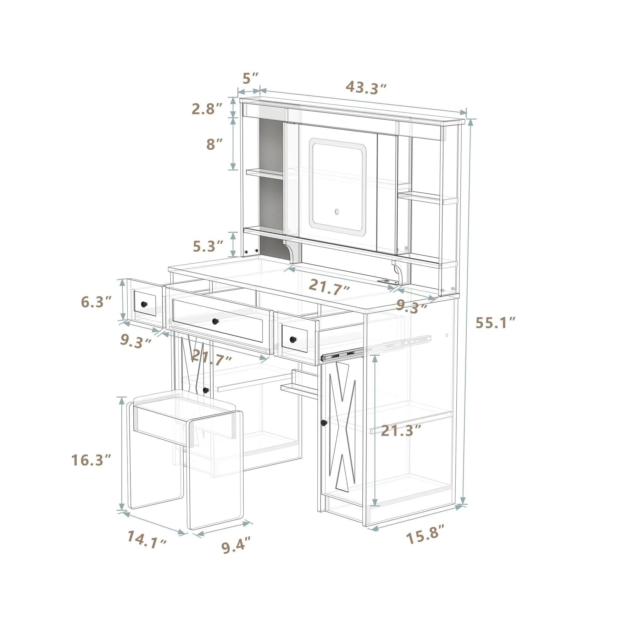 Farmhouse Vanity Desk with Sliding Mirror