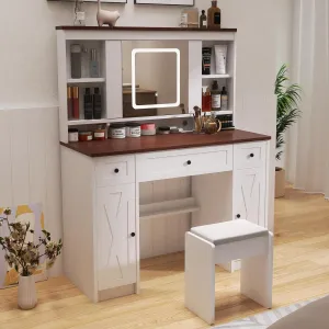 Farmhouse Vanity Desk with Sliding Mirror