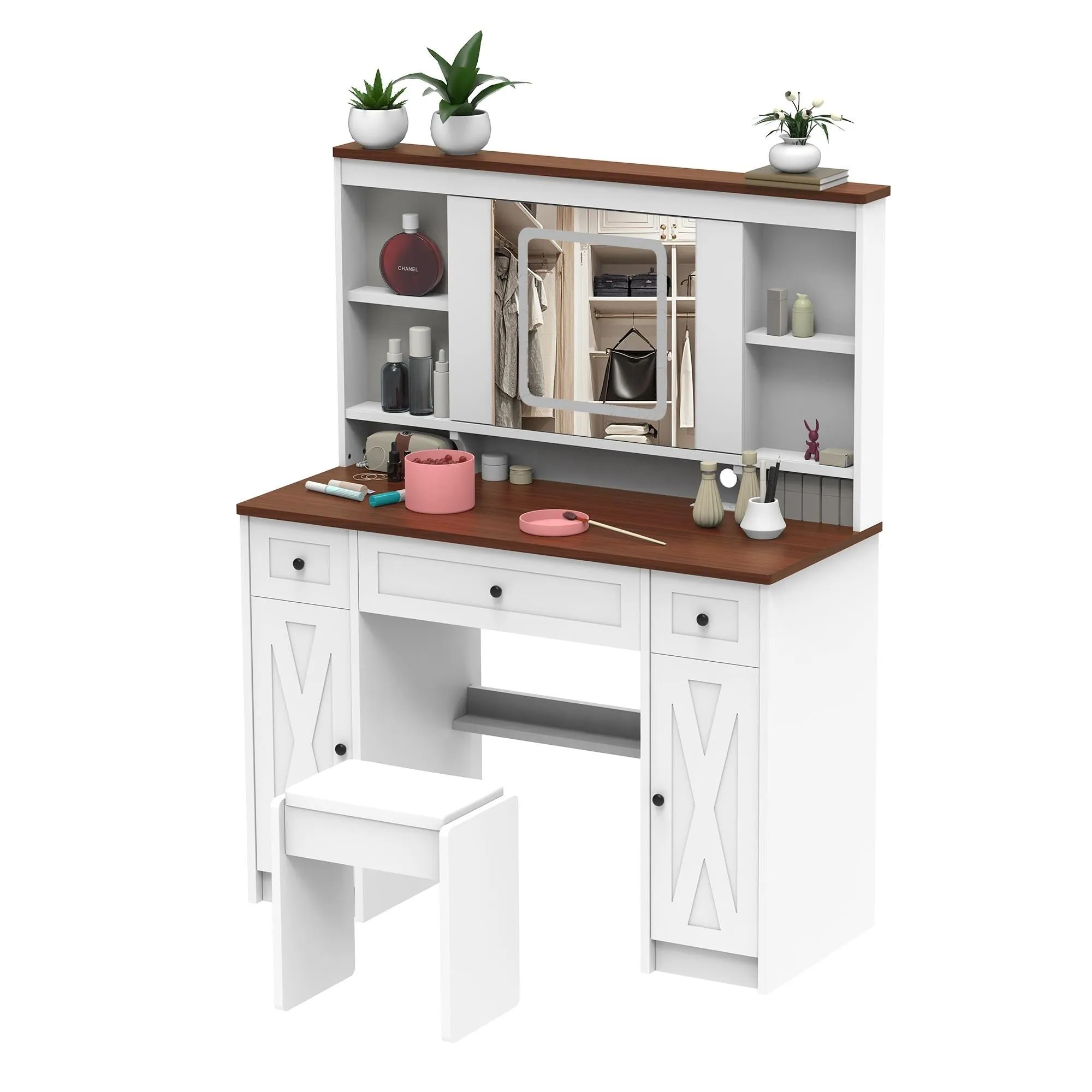Farmhouse Vanity Desk with Sliding Mirror