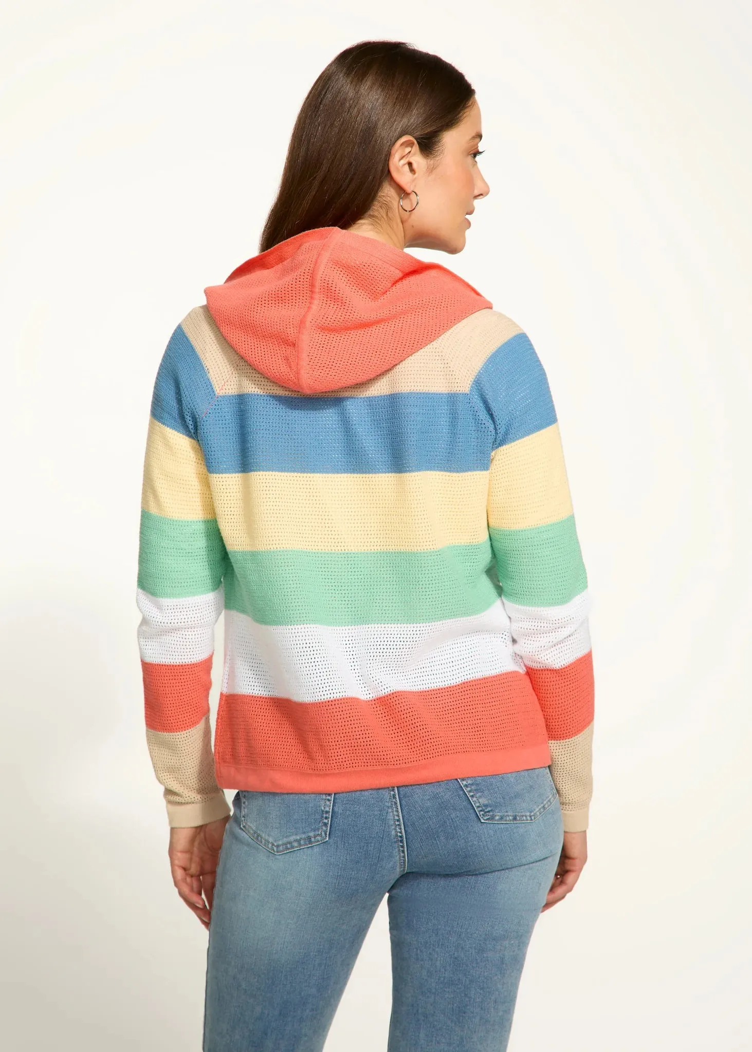 FDJ Parasol Stripe Pointelle Hooded Cardigan, Style #1631314