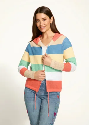 FDJ Parasol Stripe Pointelle Hooded Cardigan, Style #1631314