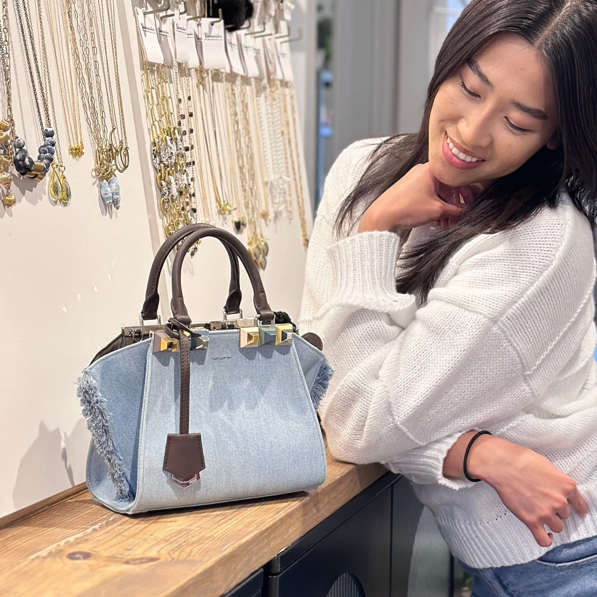 Fendi Mini 3Jours Denim Top Handle Bag