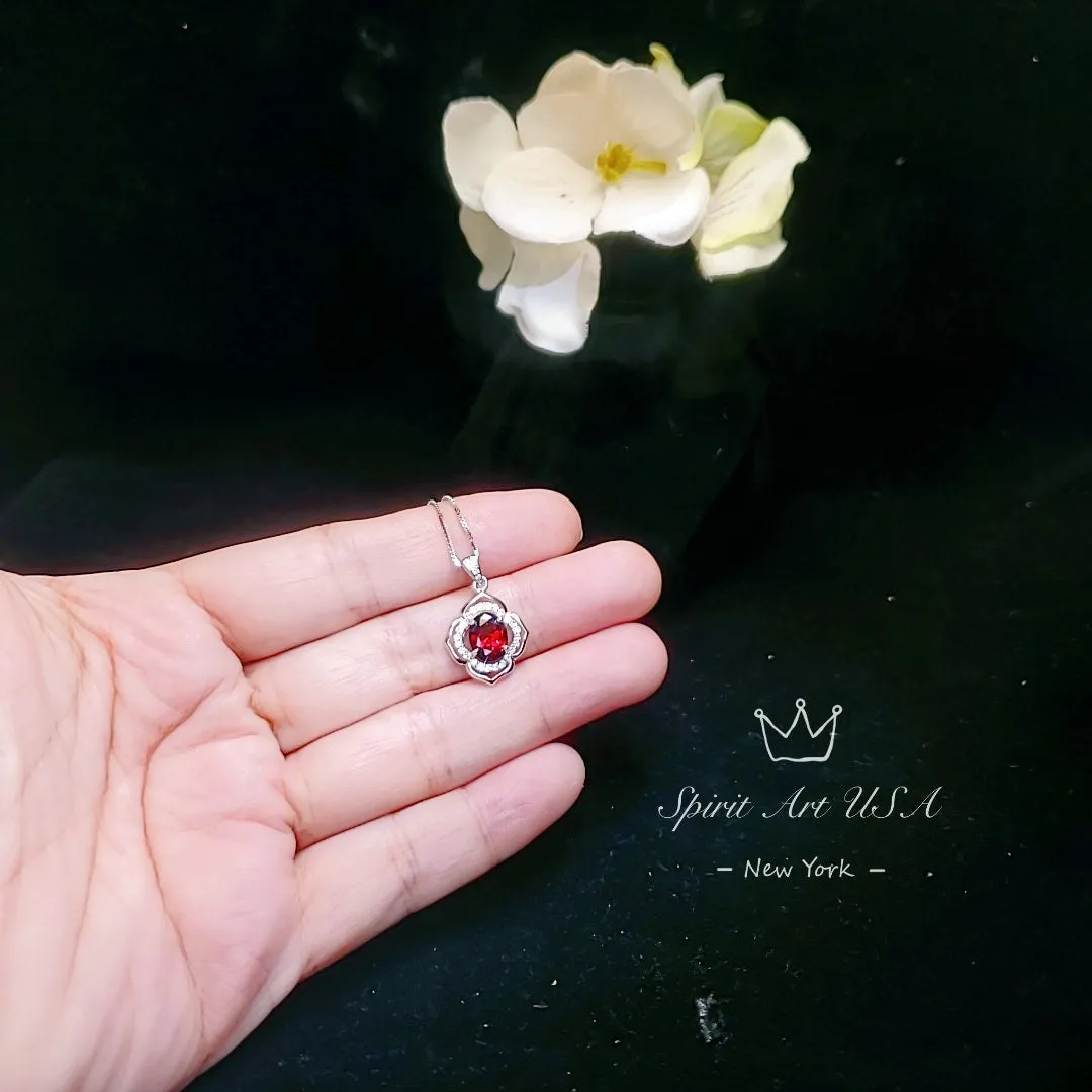 Garnet Necklace -  Sterling Silver flower of Life Red Gemstone Dainty Orange Spessartite Garnet Jewelry Tiny Garnet Choker Chakra Healing