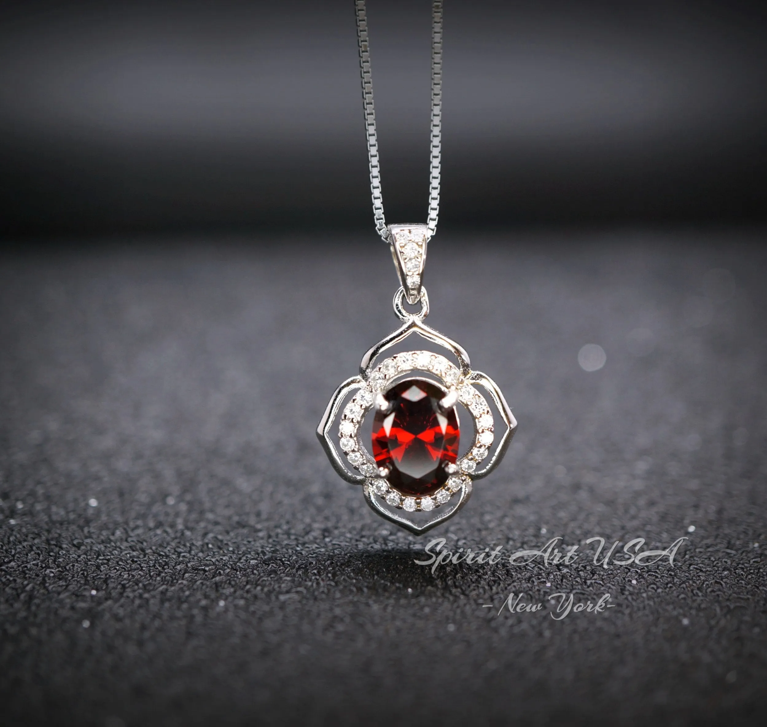 Garnet Necklace -  Sterling Silver flower of Life Red Gemstone Dainty Orange Spessartite Garnet Jewelry Tiny Garnet Choker Chakra Healing