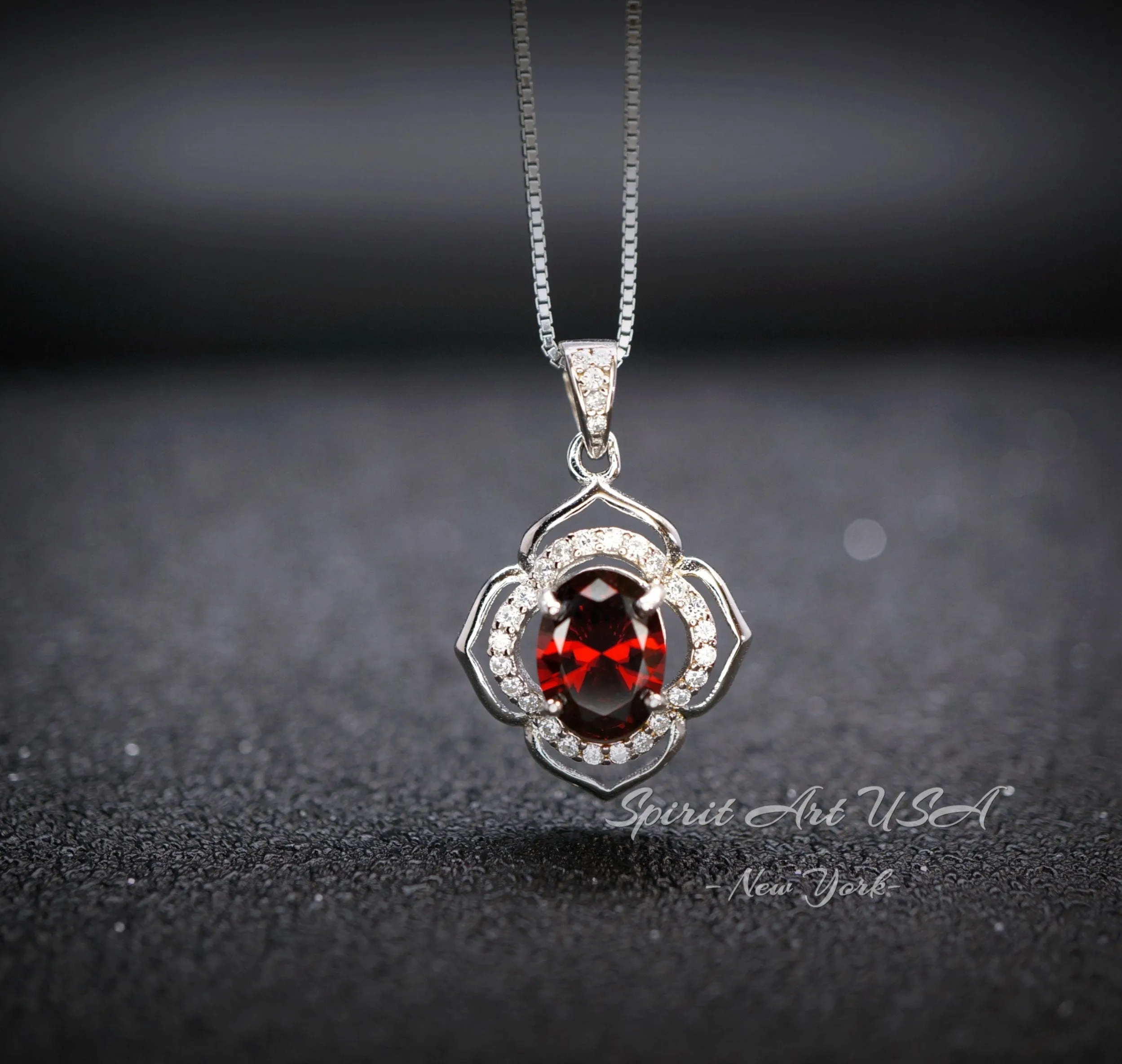 Garnet Necklace -  Sterling Silver flower of Life Red Gemstone Dainty Orange Spessartite Garnet Jewelry Tiny Garnet Choker Chakra Healing