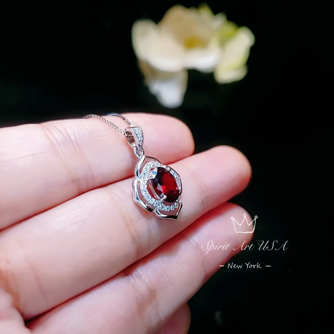 Garnet Necklace -  Sterling Silver flower of Life Red Gemstone Dainty Orange Spessartite Garnet Jewelry Tiny Garnet Choker Chakra Healing