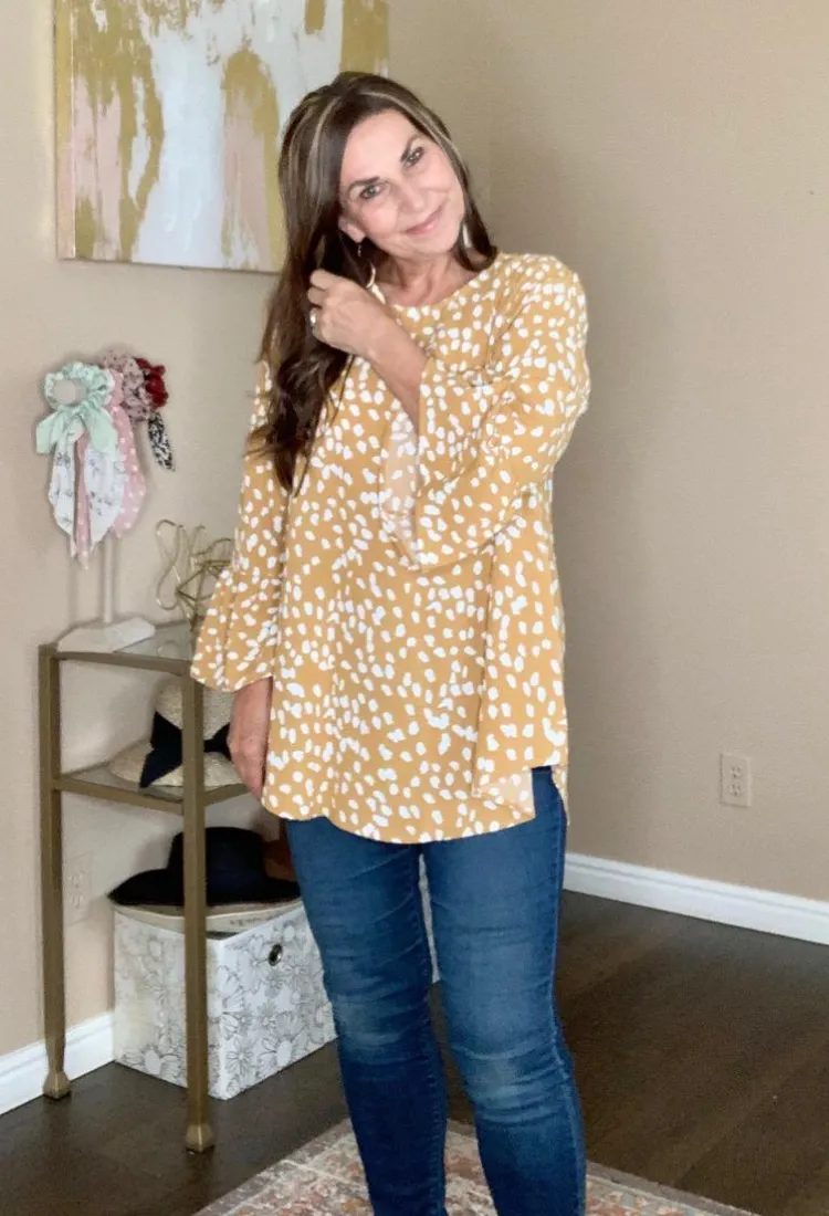Geo Dressy Blouse in Taupe