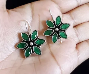 German Silver Simple Hook Earrings SB12 Green