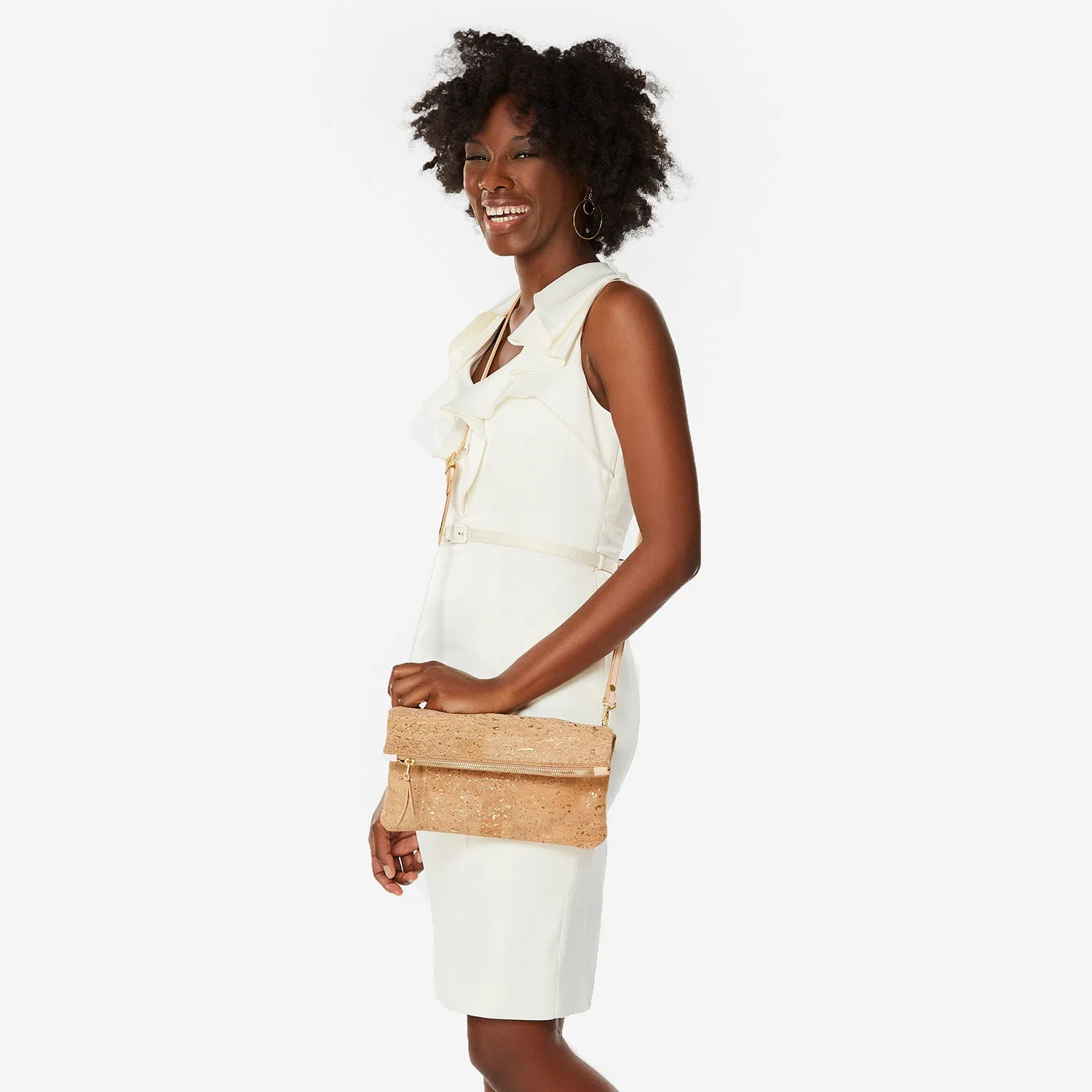 GiGi Versatile Cork Clutch - Natural with Gold Fleck