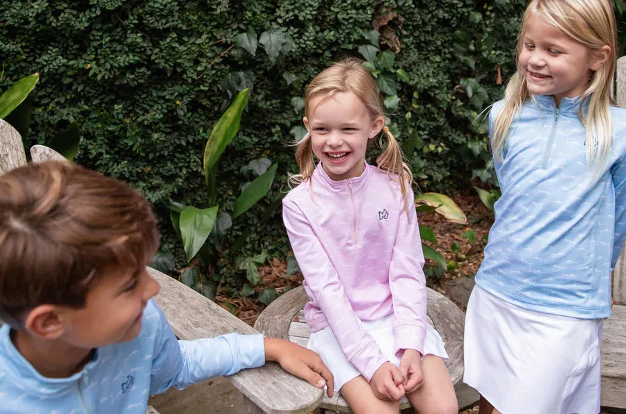 GIRLS PRO PERFORMANCE QUARTER ZIP PULLOVER IN MARLIN PRINT ON PINK LADY