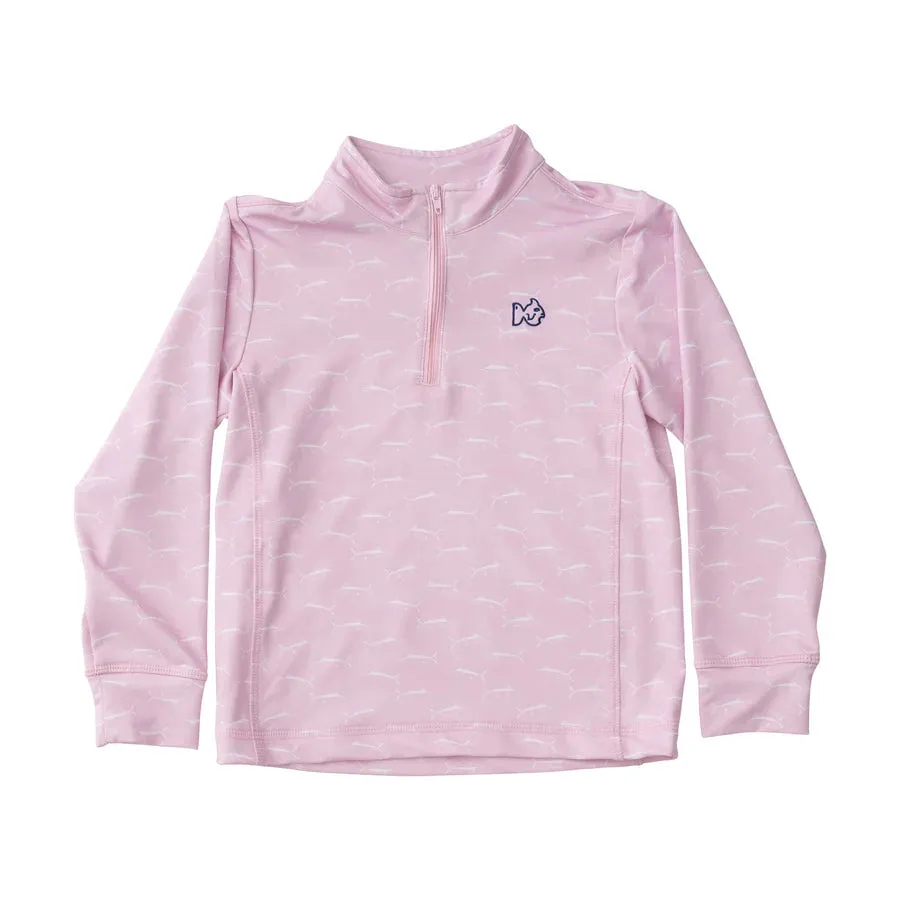 GIRLS PRO PERFORMANCE QUARTER ZIP PULLOVER IN MARLIN PRINT ON PINK LADY