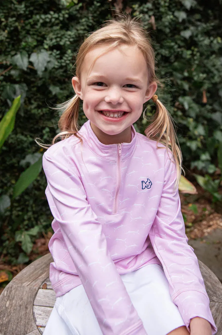 GIRLS PRO PERFORMANCE QUARTER ZIP PULLOVER IN MARLIN PRINT ON PINK LADY