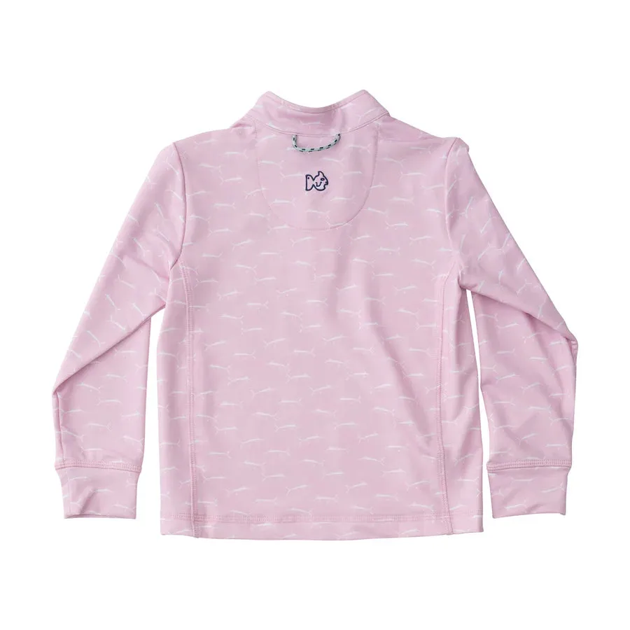 GIRLS PRO PERFORMANCE QUARTER ZIP PULLOVER IN MARLIN PRINT ON PINK LADY