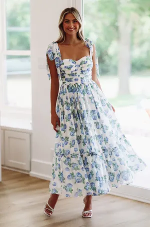 Girly and Chic Maxi Dress - Ivory and Blue