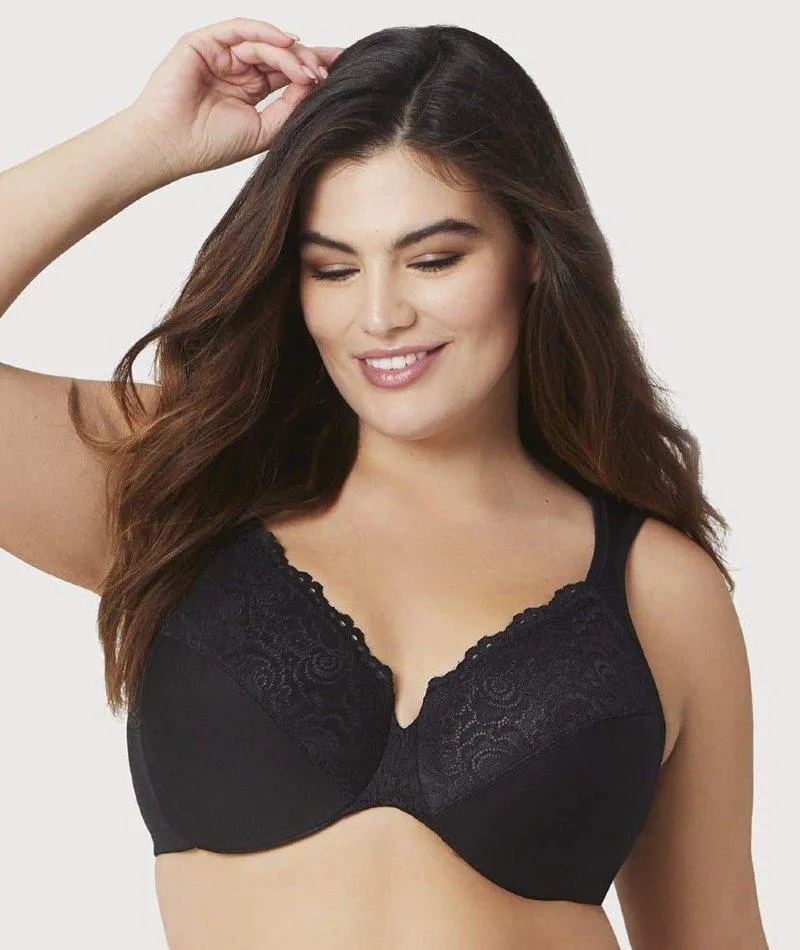Glamorise Low Cut WonderWire Lace Bra - Black