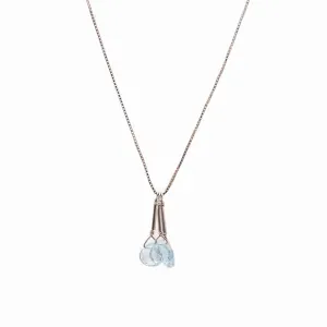 Gold and Faceted Three Aquamarine Drops Necklace