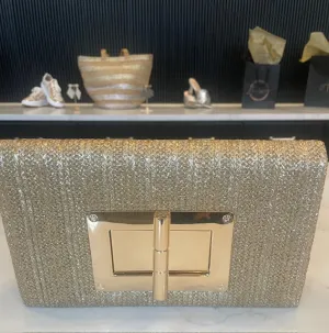 Gold Lillian Straw Clutch