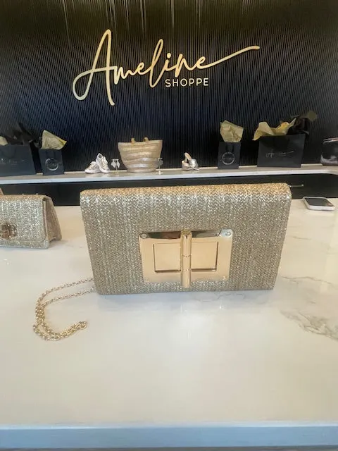 Gold Lillian Straw Clutch