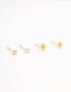 Gold Plated Sterling Silver Mini Starburst Earrings 2-Pack