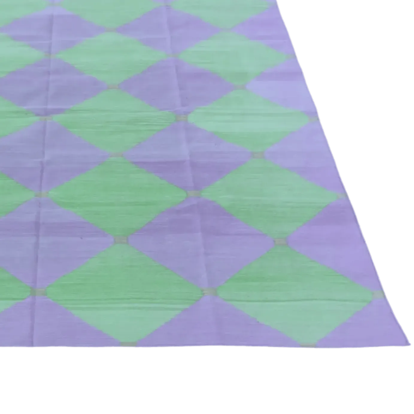 Green/Purple Diamond Vegetable Dyed Dhurrie Reversible Cotton Rug