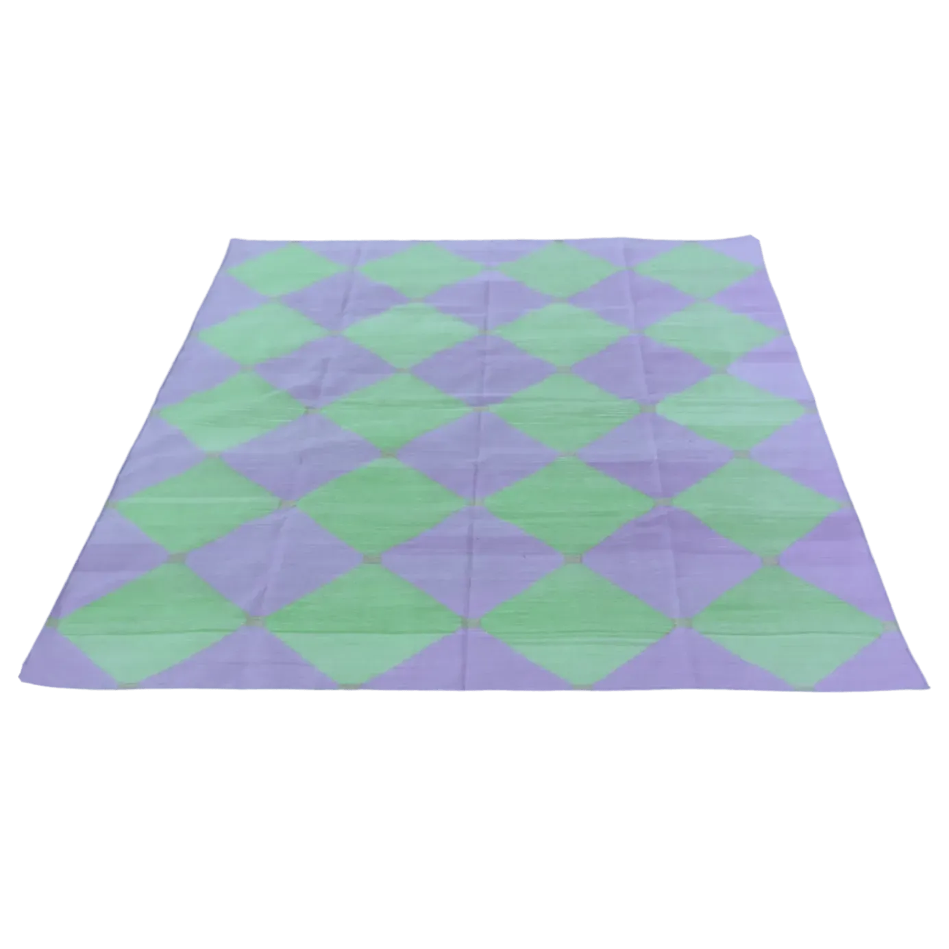 Green/Purple Diamond Vegetable Dyed Dhurrie Reversible Cotton Rug