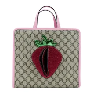 GUCCI Children's 3D Strawberry GG Supreme Canvas Tote Bag Beige 630589