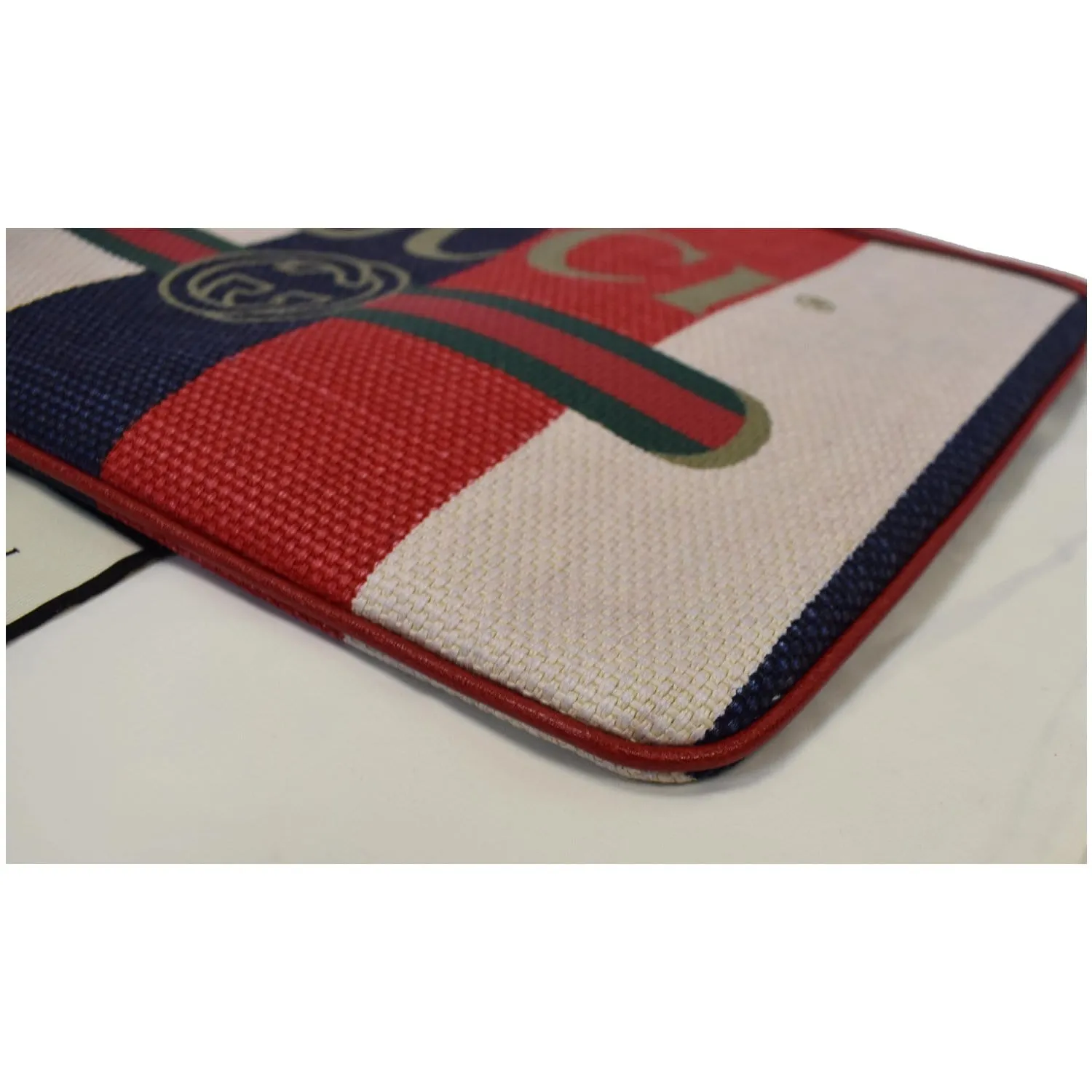 GUCCI Linea Merida Web Stripe Canvas Zip Pouch Multicolor 524788