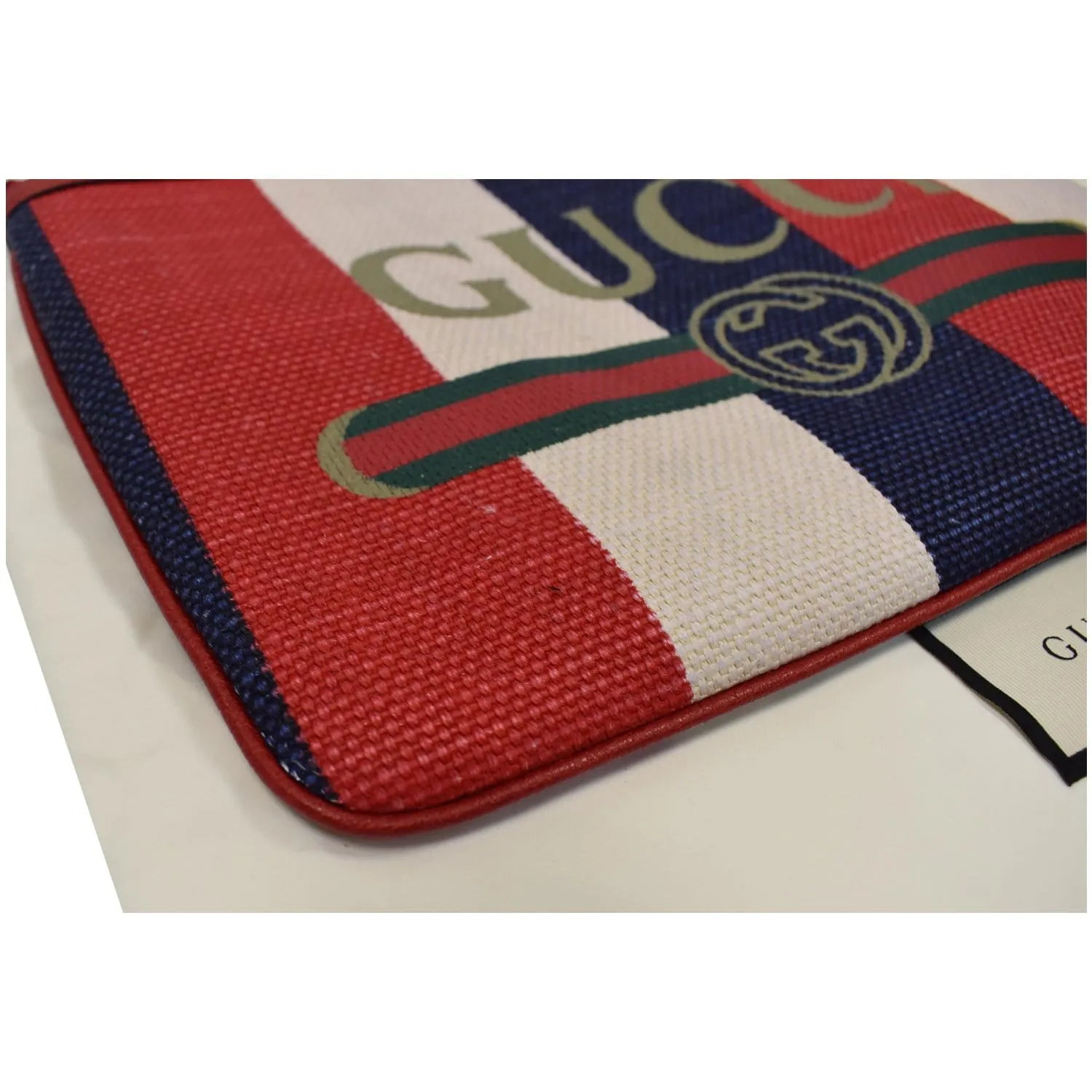 GUCCI Linea Merida Web Stripe Canvas Zip Pouch Multicolor 524788
