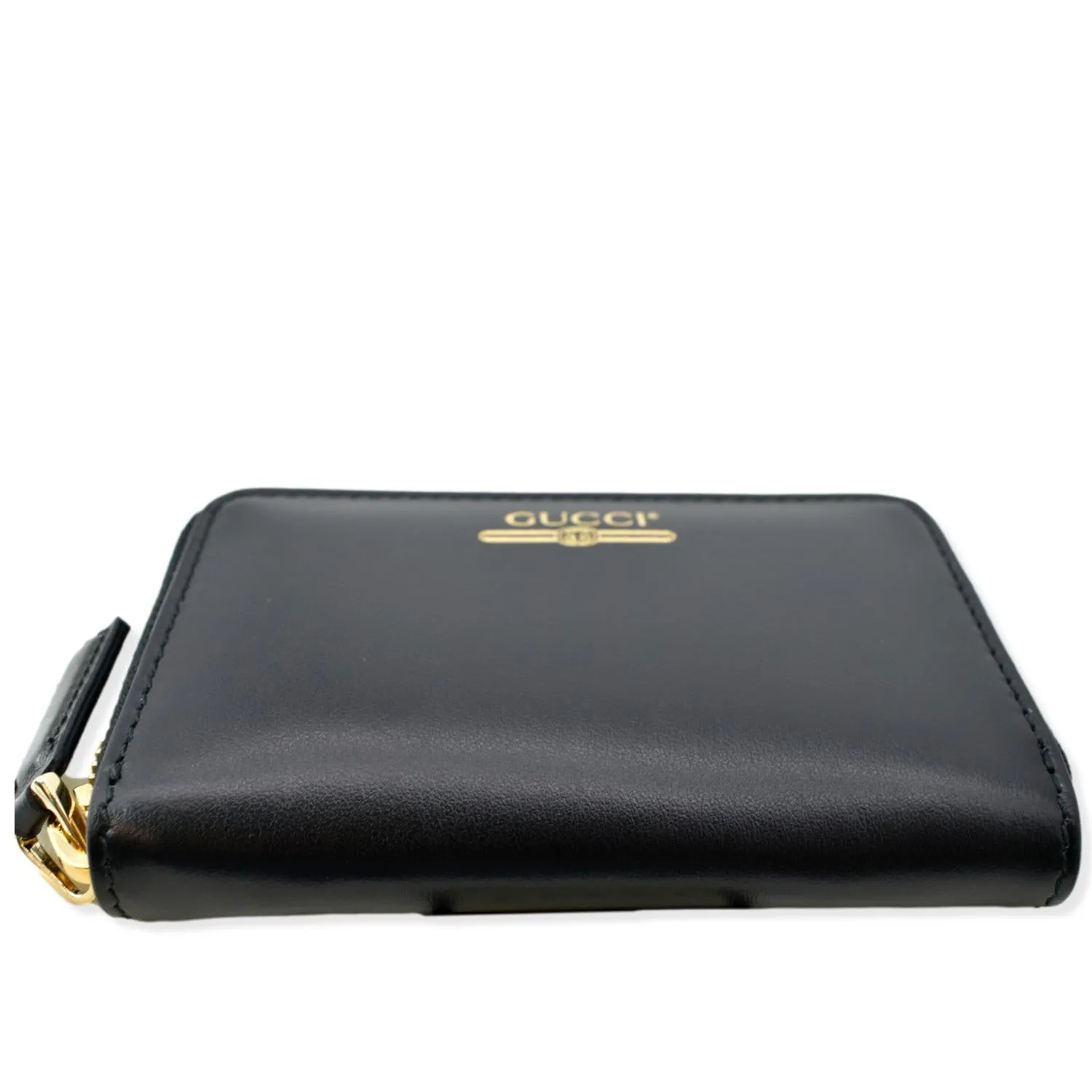 GUCCI Logo Leather Zip Around Card Case Wallet Black 547597