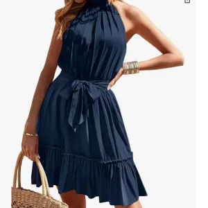 Halter Neck Sleeveless Dress - Flowy &amp; Lightweight | Versatile and Chic