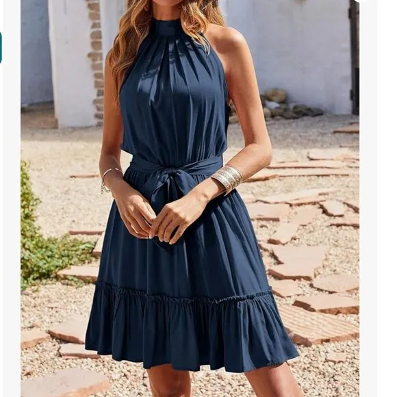 Halter Neck Sleeveless Dress - Flowy &amp; Lightweight | Versatile and Chic