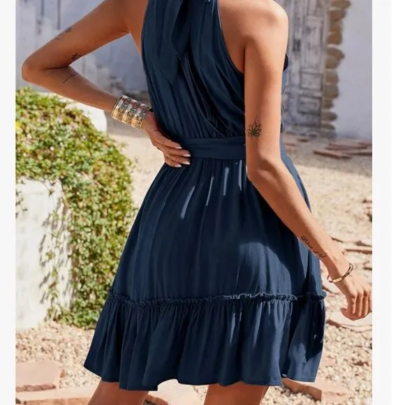 Halter Neck Sleeveless Dress - Flowy &amp; Lightweight | Versatile and Chic