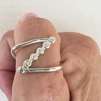 Handmade Sterling Silver Daisy Flower Zig Zag Ring – Boho Cross Bar Design