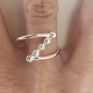 Handmade Sterling Silver Daisy Flower Zig Zag Ring – Boho Cross Bar Design