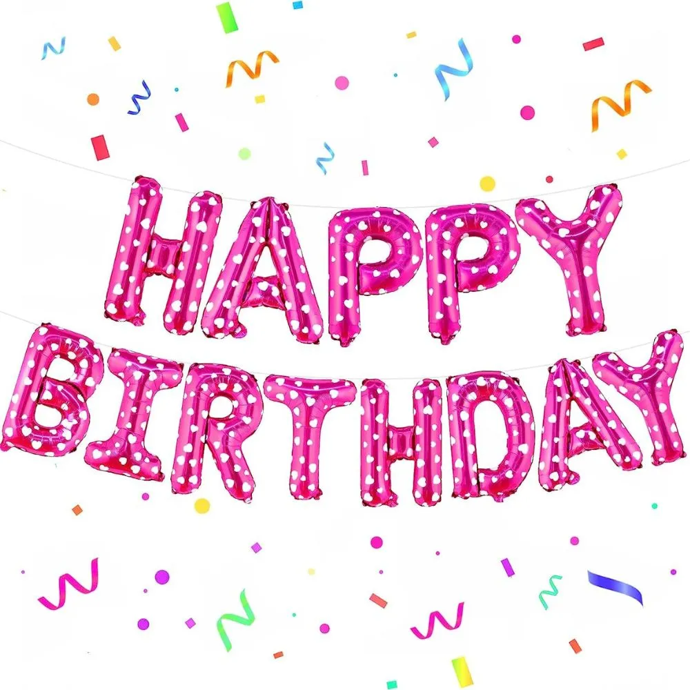 Happy Birthday 13 Letters | Pink Polka Dots Foil Balloon Banner