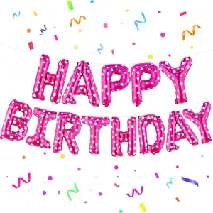 Happy Birthday 13 Letters | Pink Polka Dots Foil Balloon Banner