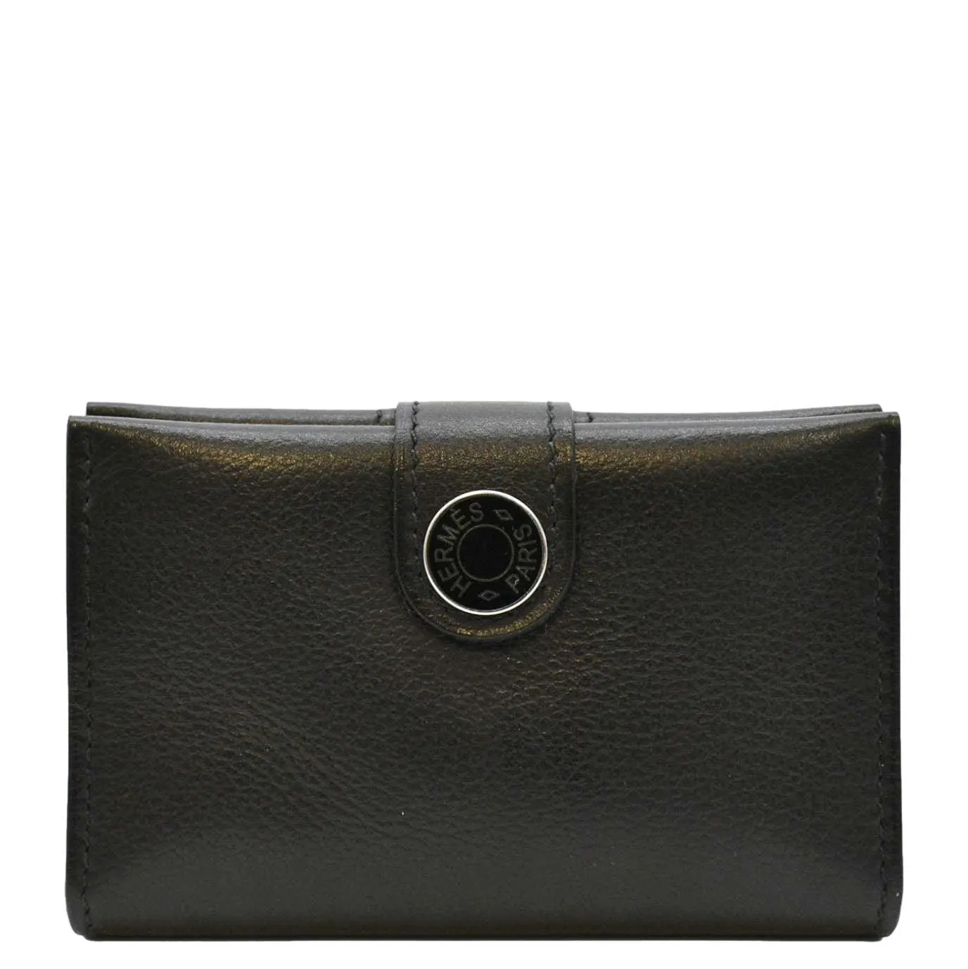 HERMES Leather Card Holder Wallet Black