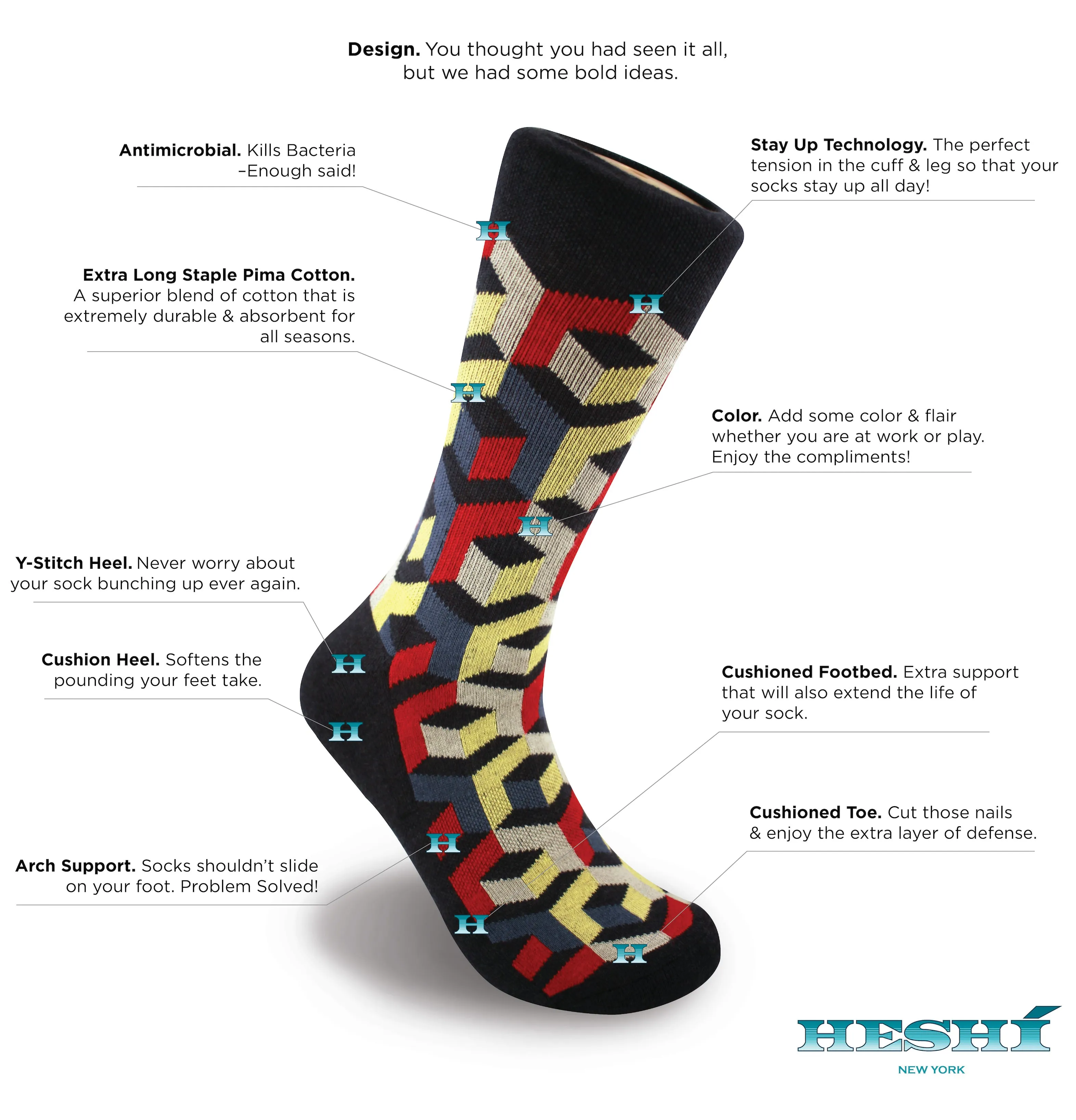 Heshí Illusion Box Sock - Blue