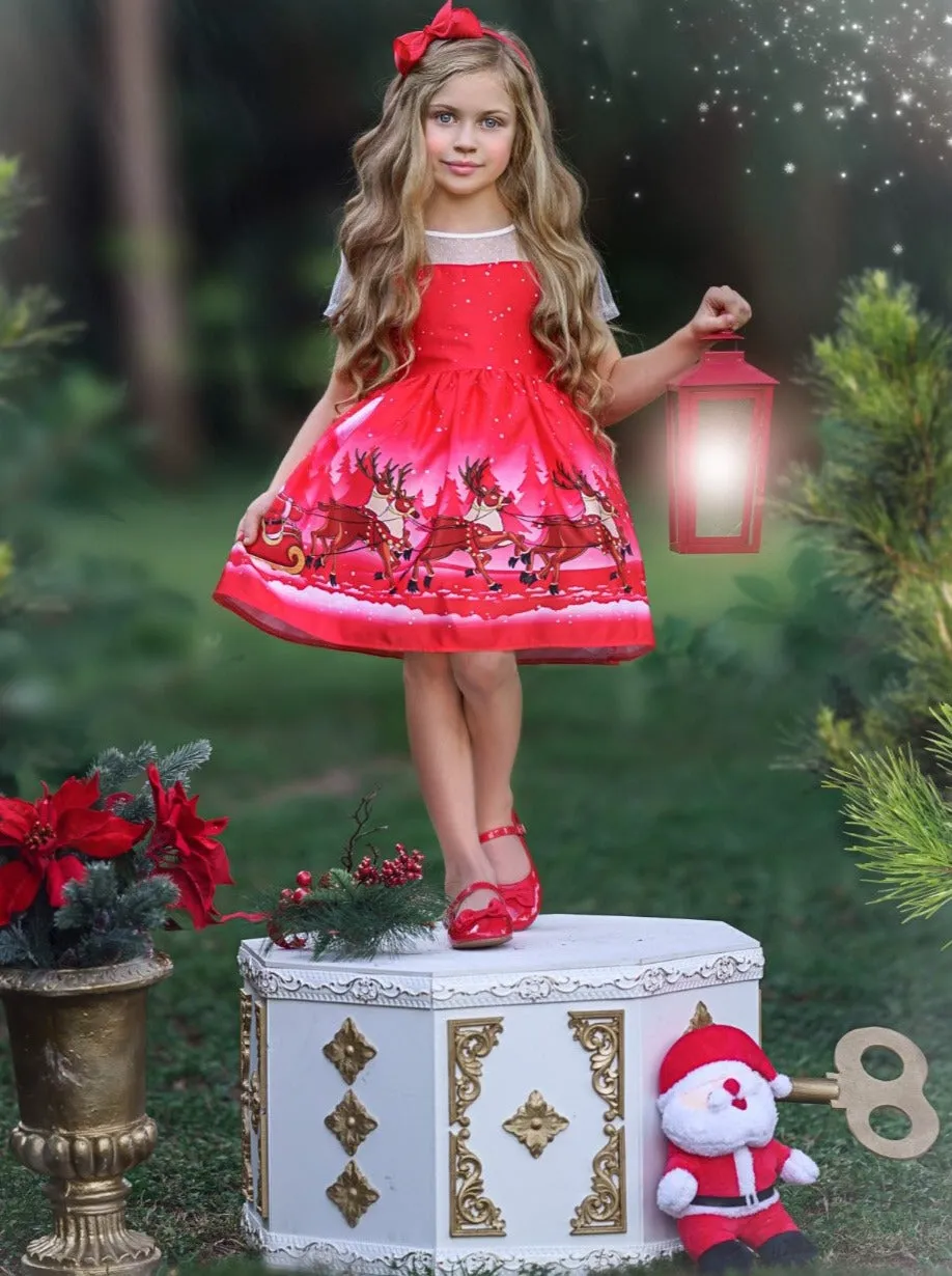 Ho-Ho-Ho Sheer Sleeve Holiday Scene Dress