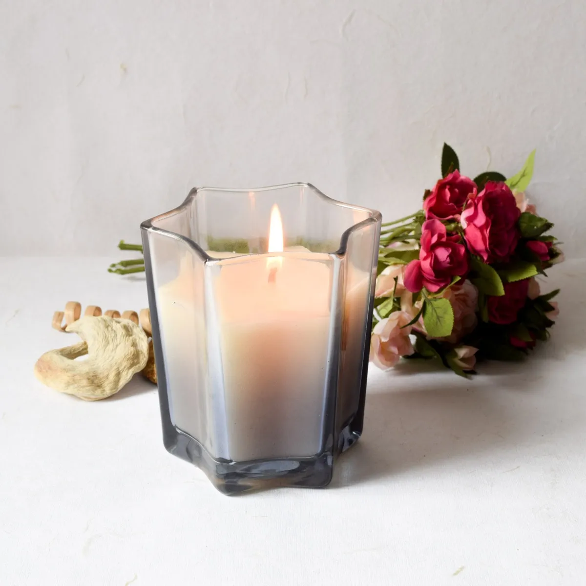 Home Artisan Starburst Smoky Glass Candle - Large