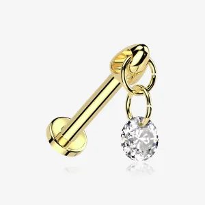 Implant Grade Titanium Golden Simple Sparkle Dangle Internally Threaded Labret