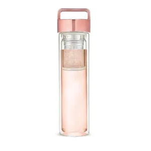 Insulated Glass Travel Mug w/ Infuser & Rose Gold Lid