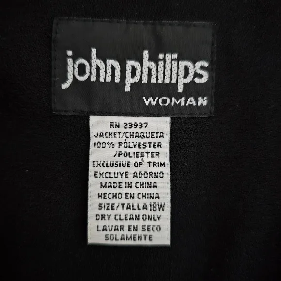 John Philips Black Blazer Plus Size 18 Beaded Front Pockets Dressy Evening