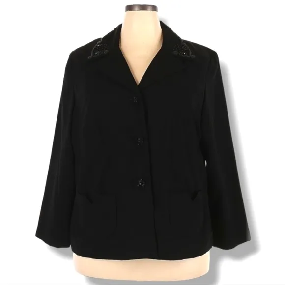 John Philips Black Blazer Plus Size 18 Beaded Front Pockets Dressy Evening